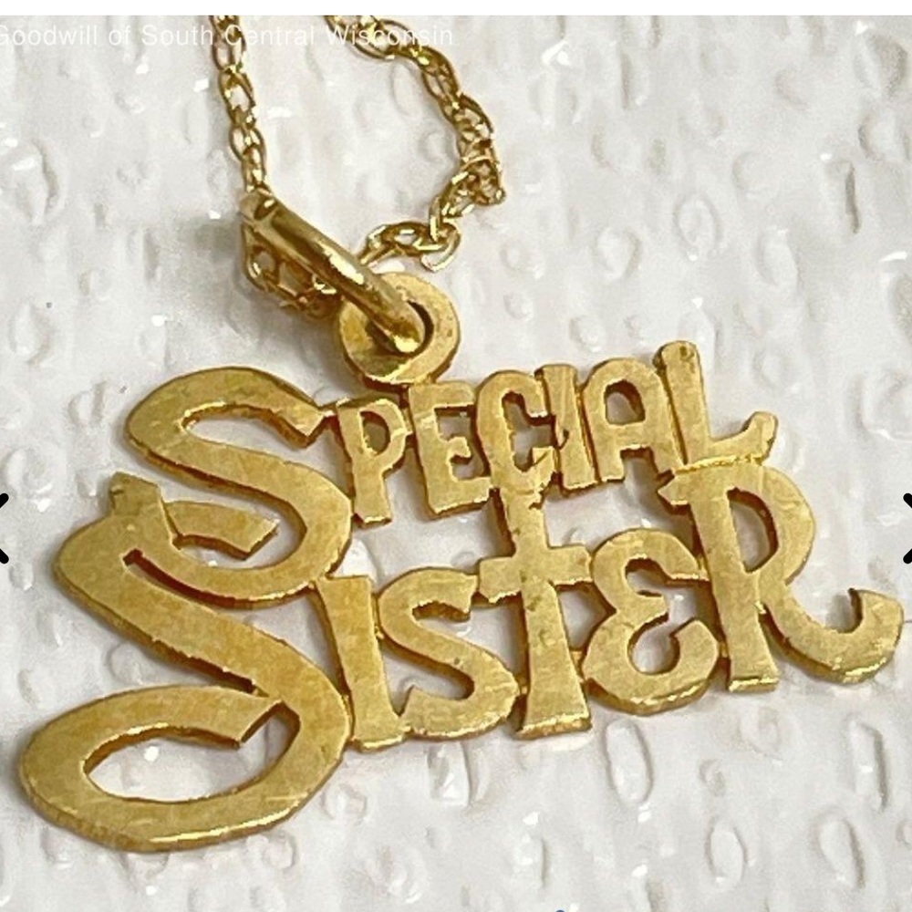 14k yellow gold special sister charm pendant